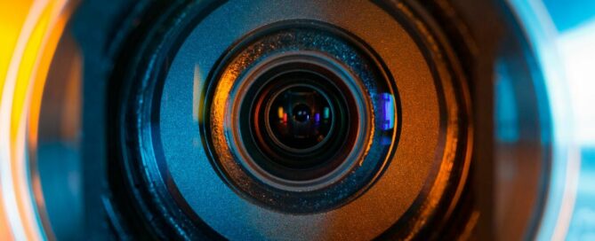 Close-up of a video camera lens